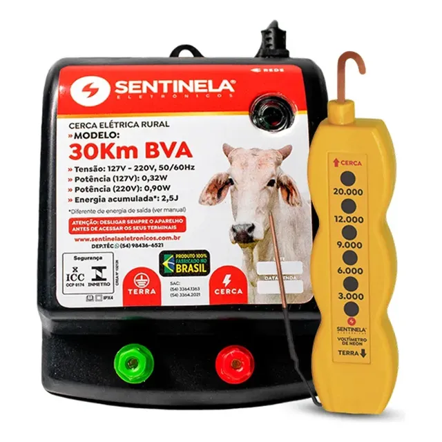 Aparelho De Choque Cerca Elétrica 30km Bivolt E Voltímetro Analógico Neon Testador Medidor De Voltagem 127/220v