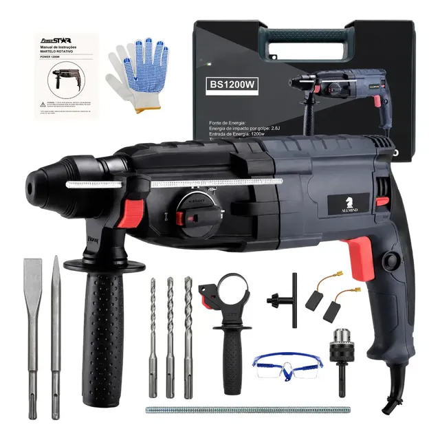 Martelete Furadeira Allmind 1200w Kamaré Sds Plus Impacto 5kg Perfurador Rompedor Furadeira De Impacto Maleta Demolidor Com Acessórios