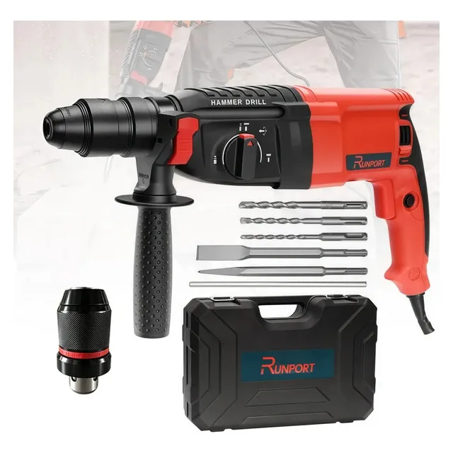 Martelete Perfurador Rompedor Profissional Sds Plus Com Maleta 26mm 1300w 3.2j Runport Vermelho 220v 60hz
