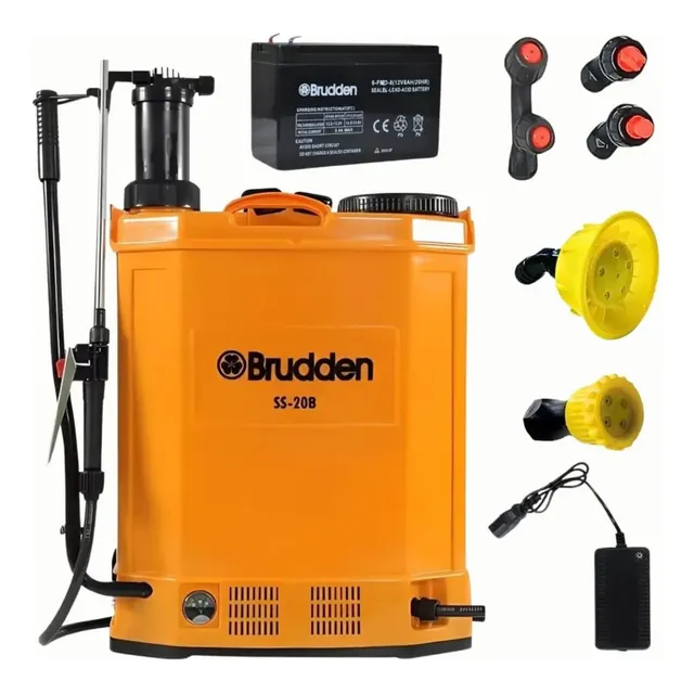 Pulverizador Costal Brudden SS20B 20L Elétrico e Manual Bateria Autonomia 10h Amarelo