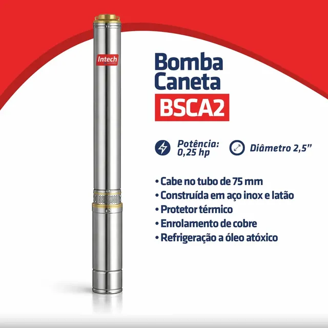 Bomba Submersa Caneta Intech Machine Bsca2 1/4 Hp, Para Poço Artesiano E Cisterna, De Água Limpa Em Aço Inox Com 2,5 220v