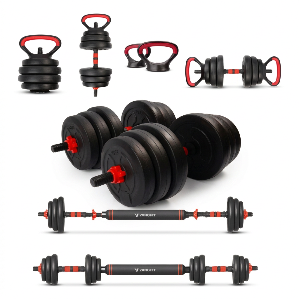 Halter Anilha Barra Kettlebell Kit Pesos Musculação 6 Em 1 - 40kg Yangfit
