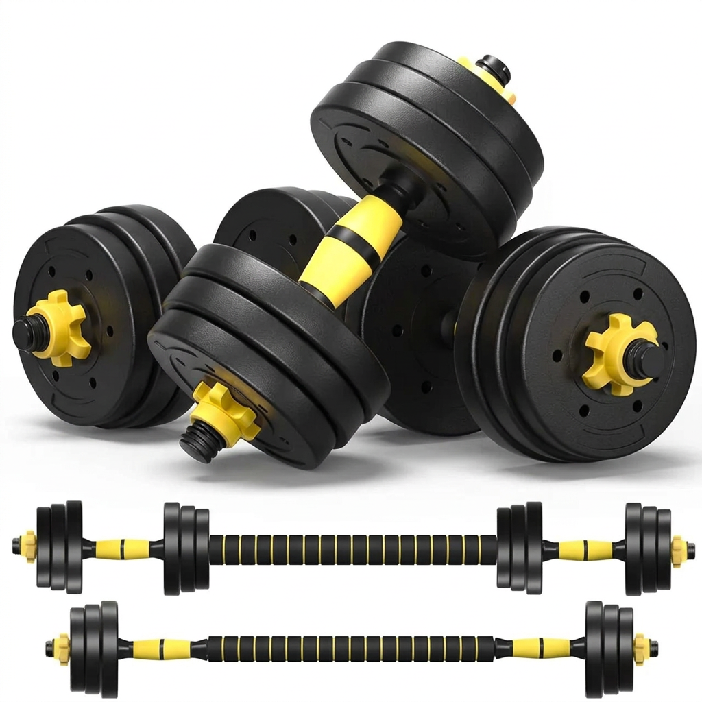 Kit Halteres 3 Em 1 Peso Musculação Até 20kg Ajustável Preto Cor preto-amarelo