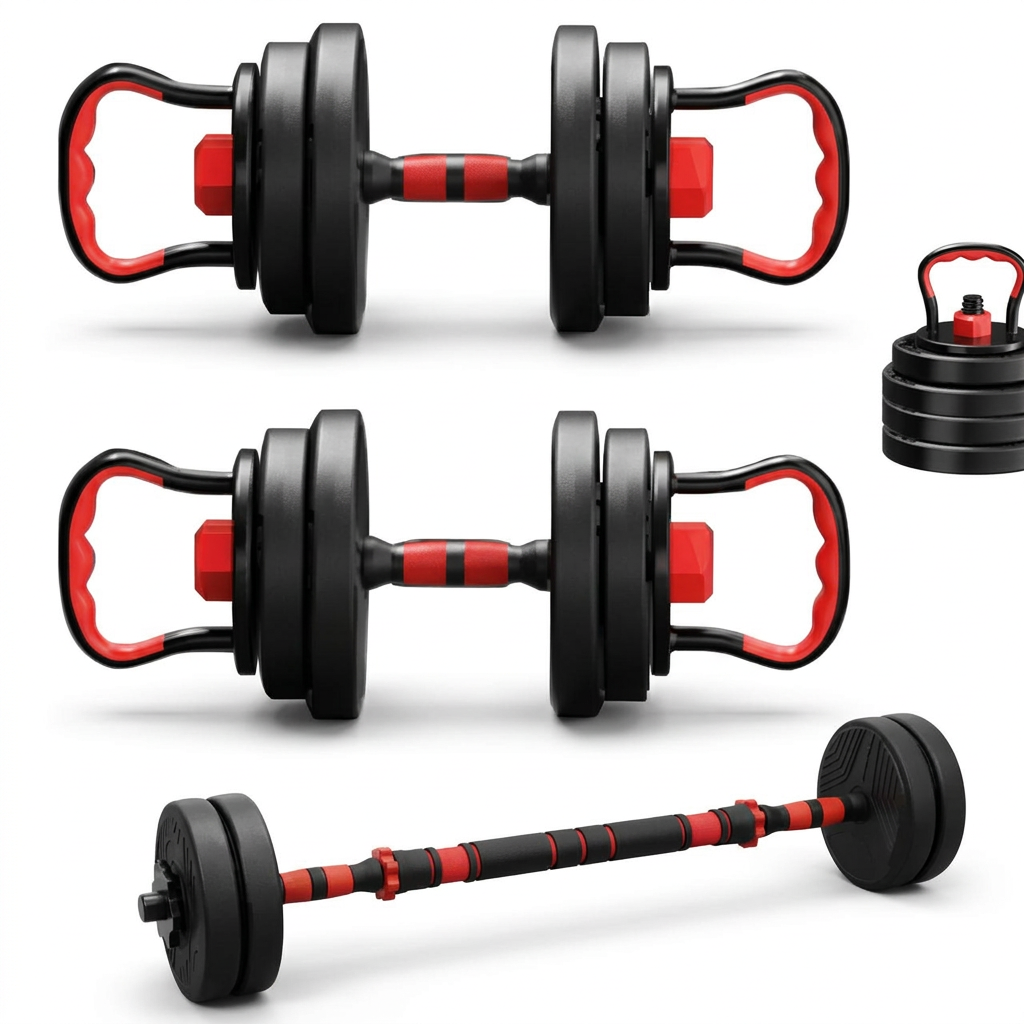 Kit Halteres 6 Em 1 Peso Musculação 15kg Ajustável Halter Preto-vermelho