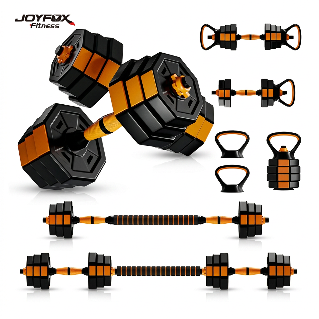 Kit Halteres 6 Em 1 Peso Musculação Até 40kg Design Octogonal Anti-Rolamento Ajustável Halter Kettlebell Joyfox Fitness Cor Laranja