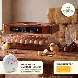 Chocadeira Automática 72 Ovos Com Medidor De Umidade Lavável Bivolt Ovoscópio Certificada Inmetro Bt-420 Beltempo 127/220v