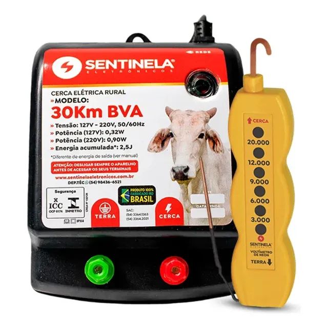 Aparelho De Choque Cerca Elétrica 30km Bivolt E Voltímetro Analógico Neon Testador Medidor De Voltagem 127/220v