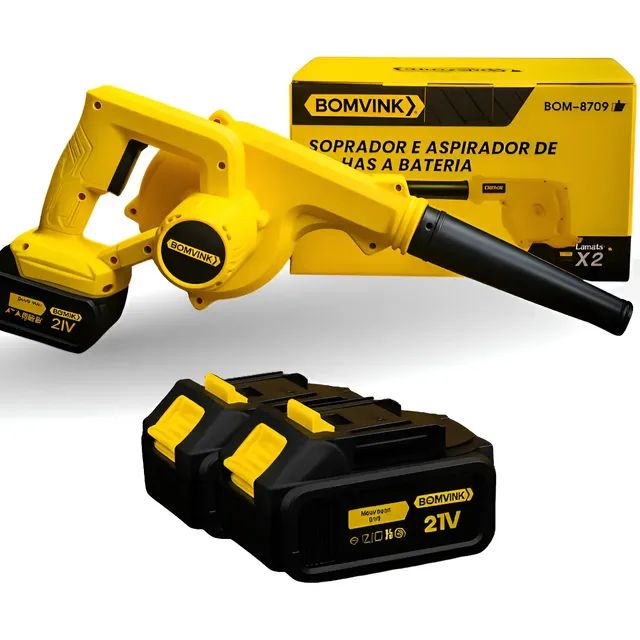 Aspirador Soprador Profissional Forte 2 Bateria Sem Fio Amarelo E Preto 127/220v