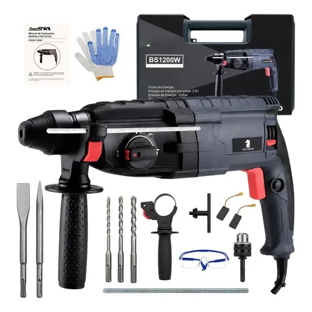 Martelete Furadeira Allmind 1200w Kamaré Sds Plus Impacto 5kg Perfurador Rompedor Furadeira De Impacto Maleta Demolidor Com Acessórios