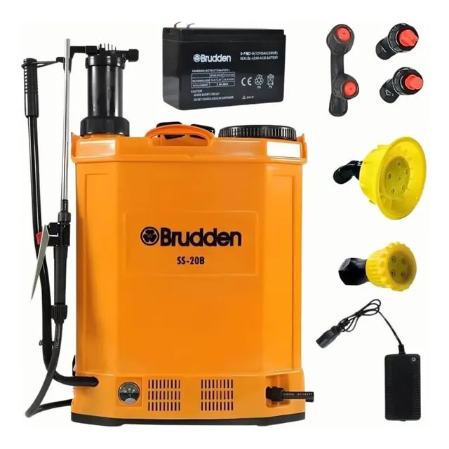 Pulverizador Costal Brudden SS20B 20L Elétrico e Manual Bateria Autonomia 10h Amarelo