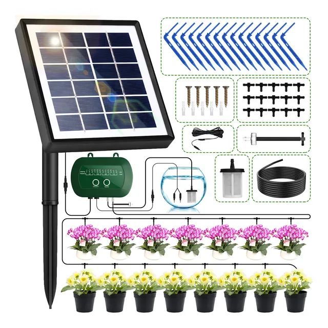 Kit Irrigação Solar Automática Gotejamento Jardim E Horta
