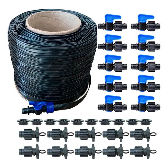 Kit 200m Mangueira De Gotejamento 16mm Registros E Chulas Cor Preto