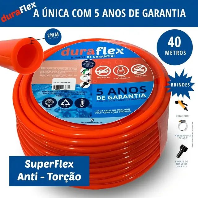 Mangueira De Jardim 40 Metros Duraflex - 5 Anos De Garanti Laranja