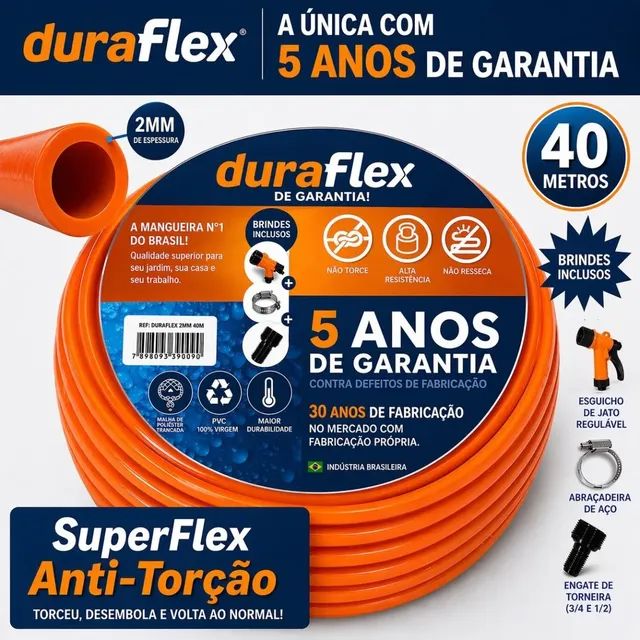 Mangueira Jardim 40metros Silconada Duraflex Reforçada Laranja