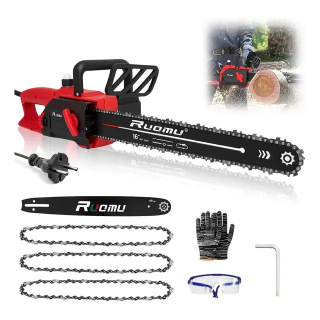 Motosserra Elétrica 16 Pol Motor Forte 3200w Sabre Com Fio Vermelho E Preto 220v