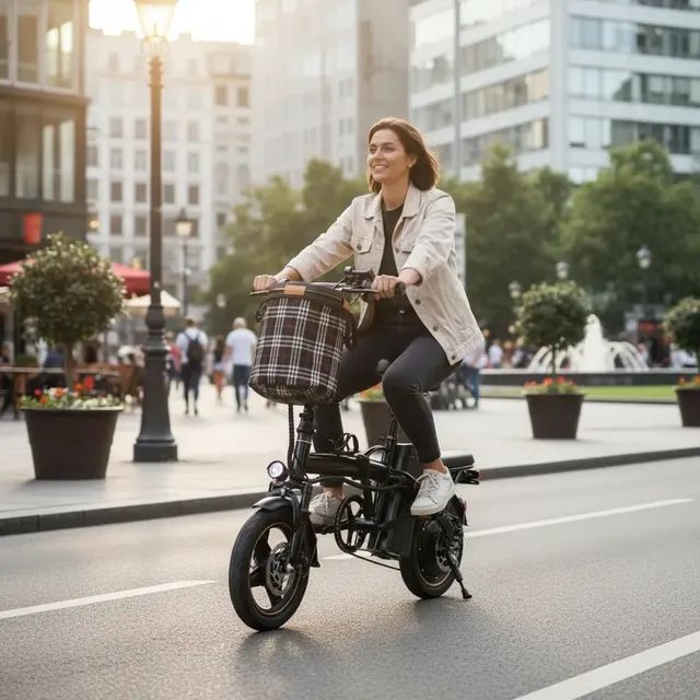 Bicicleta Elétrica Dobrável 350w Autonomia 40km Farol Led Preto