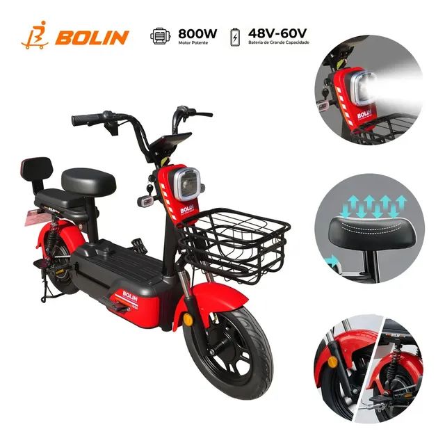 Bicicleta Elétrica Bolin Jy1994, 800w E Bateria Removível De 20ah Com Pneu 14 Vermelho