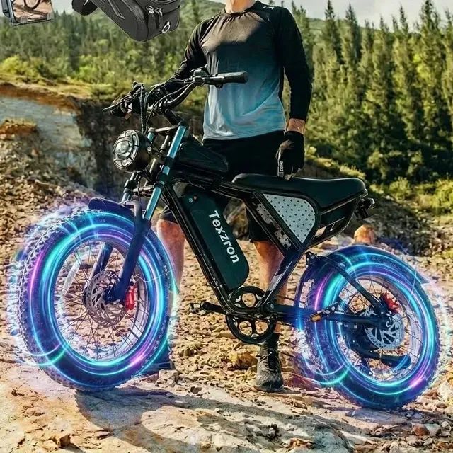 Texzron Bicicleta Eletrica 1000w 50km/h 80km E-bike Carga 150kg Bateria Removível 48v 15.6ah Bicicleta Mountain Bike Potente Preto 20