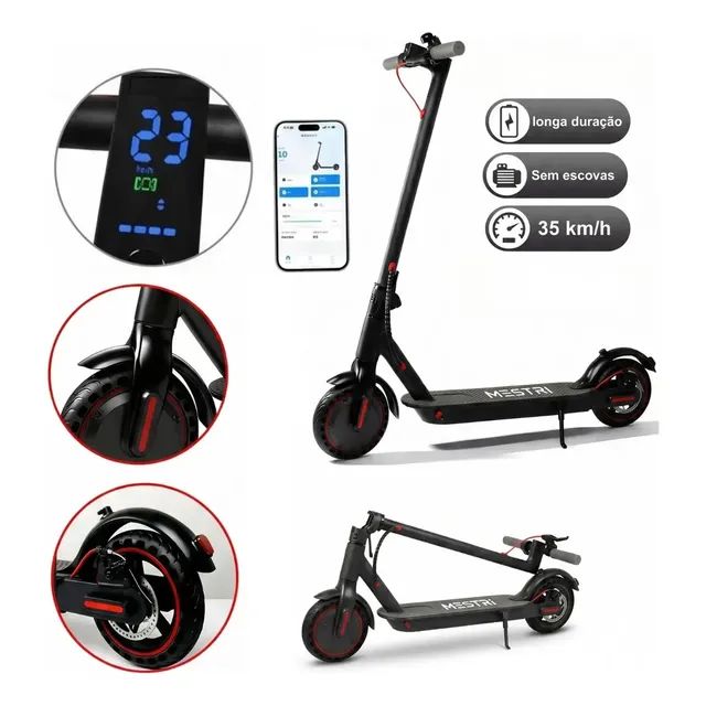 Patinete Scooter Elétrico Dobrável Com Velocidade E Autonomia De 30 Km Bluetooth Cor Preto MESTRI M-140