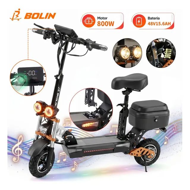 Patinete Elétrico Scooter Bolin 45km/h 800W Adulto 3 Velocidades NFC Bluetooth Autonomia 50km Dobrável Patinete Elétrico Premium