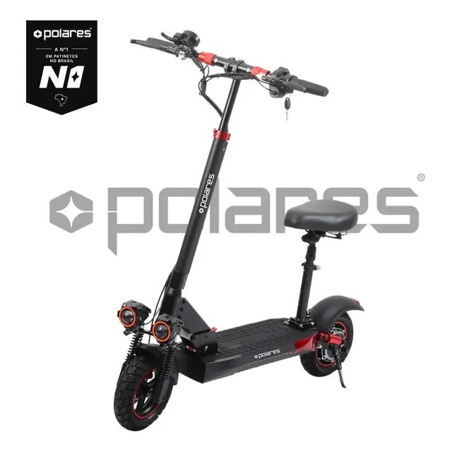 POLARES T10PRO V2 Patinete Elétrico Com Banco 800 Watts Polares Scooter Até 40km De Autonomia Velocidade Máxima Até 55km/h Preto