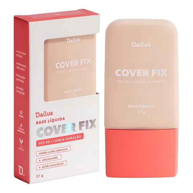Base de maquiagem em líquida Dailus Base Líquida Cover Fix FPS 30 27g Cor D1 Claro