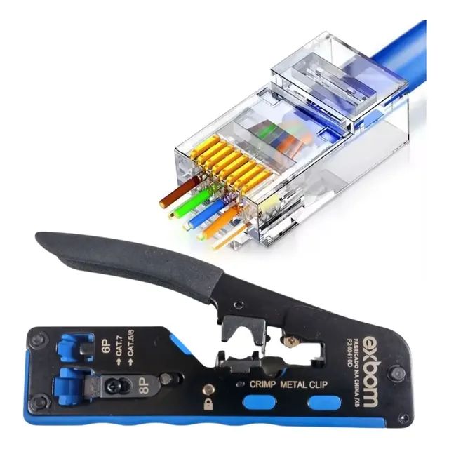 Alicate Crimpagem Cabo Rede + 100 Conector Rj45 Vazado