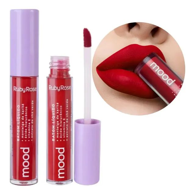 Batom Líquido Matte Ruby Rose Mood Vermelho Longa Duração Acabamento Fosco Cor FUN - 17