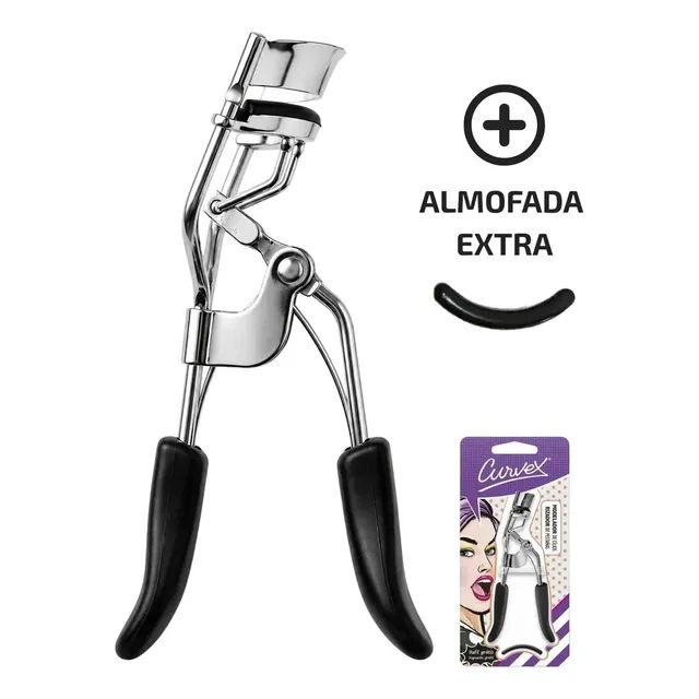 Curvex Modelador de Cílios Profissional Preto Curvador com Efeito Alongador Almofada Extra e Refil de Borrachinha para Maquiagem