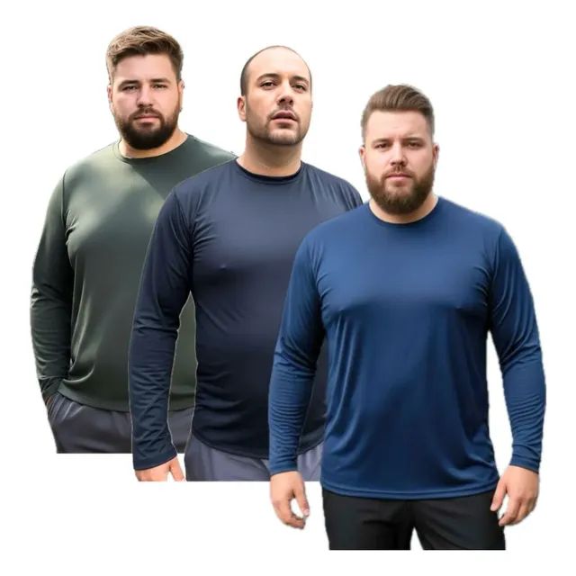 Kit 3 Camisetas Térmicas Blusas Proteção Uv Plus Size G1g2g3 Azul Marinho-preto-verde G3