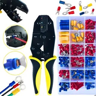 Kit Alicate Prensa Crimpar Terminal Elétrico Pré-isolados Conectores Olhal Garfo Cietec
