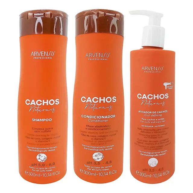 Kit Arvensis Shampoo Condicionador Ativador Cachos Naturais