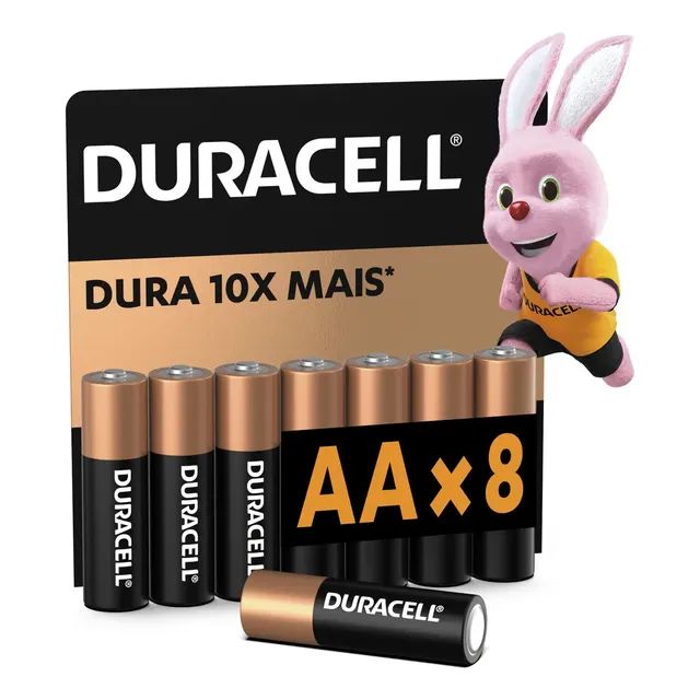 Kit Pilhas Alcalina Aa Pequena Duracell Com 8 Unidades
