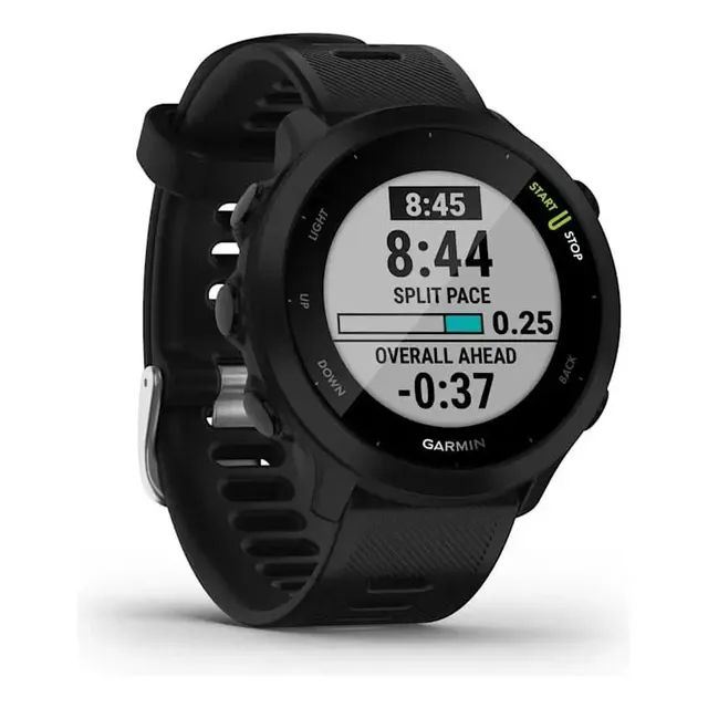Relógio Garmin Forerunner 55 Monitor Cardíaco Gps 42mm Preto Corrida Caminhada Ciclismo Natação Monitoramento Sono Pace Calorias Distância Cronômetro Resistente Leve Esportivo Unissex Com Gps Rápido
